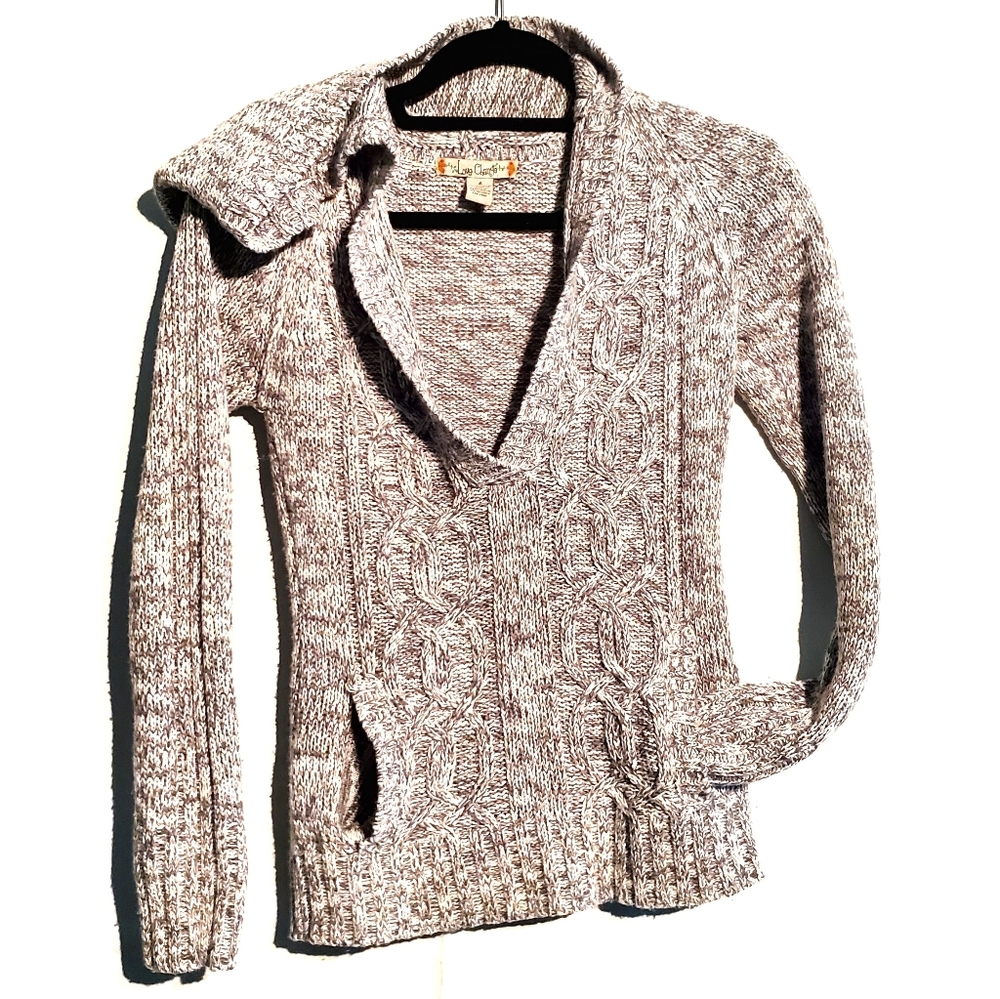 Cozy Grey Deep V Neck Knit Sweater with Pockets